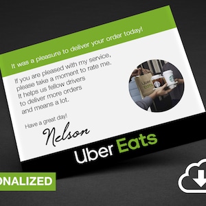 Carte de remerciement du chauffeur-livreur Uber Eats, carte personnalisée et imprimable pour de bonnes notes pour UberEats