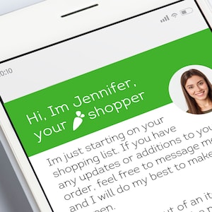 Delivery Intro Message, custom greeting, personalized greeting, five star review for grocery delivery