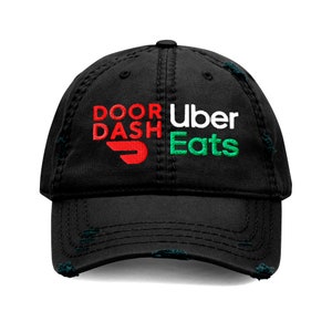 DoorDash, Uber Eats Distressed Hat Cap ! Embroidery!