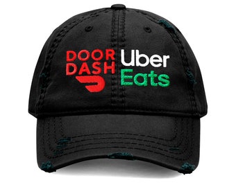 DoorDash, Uber Eats Distressed Hat Cap ! Embroidery!