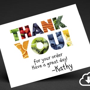Food delivery thank you card, printable personalized note, rating