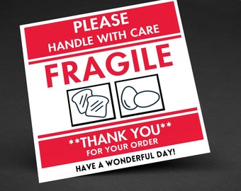 fragile sign for bread, eggs. Good rating, reviews card, thank you card