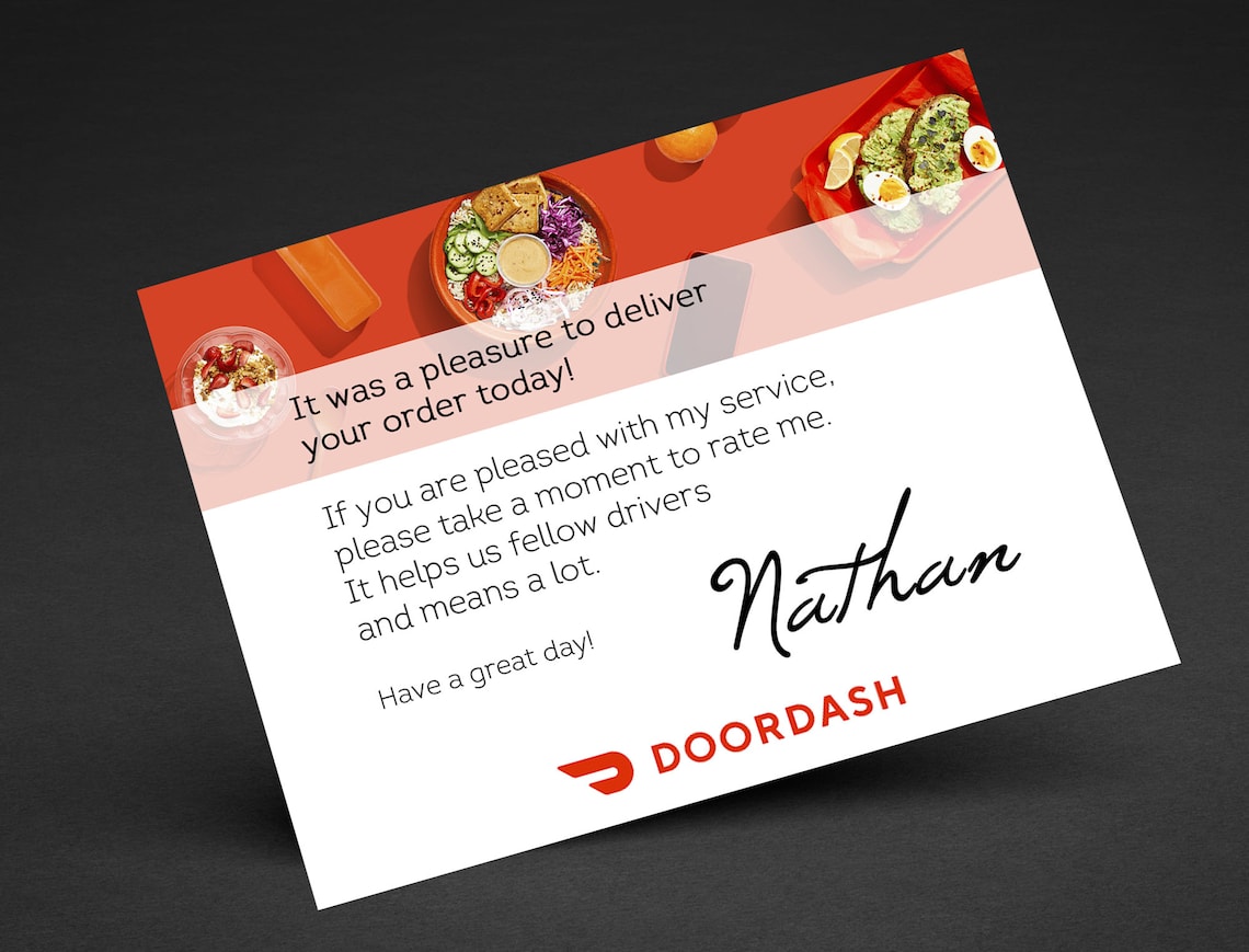 Doordash Delivery Driver Thank You Card Personalized Food - Etsy
