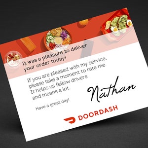 Carte de remerciement du chauffeur-livreur Doordash Concert de livraison de nourriture personnalisé Merci, Note