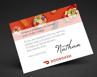 Doordash Delivery Driver Thank you Card Personalized Food Delivery Gig  Thank you, Rating