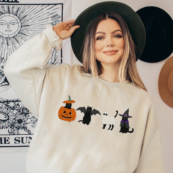 Halloween Sweatshirt, Ghost Shirt, Cat Sweatshirt, Halloween Sweater, Halloween Cat Shirt, Cat Lover Shirt, Black Cat Shirt, Spooky Season