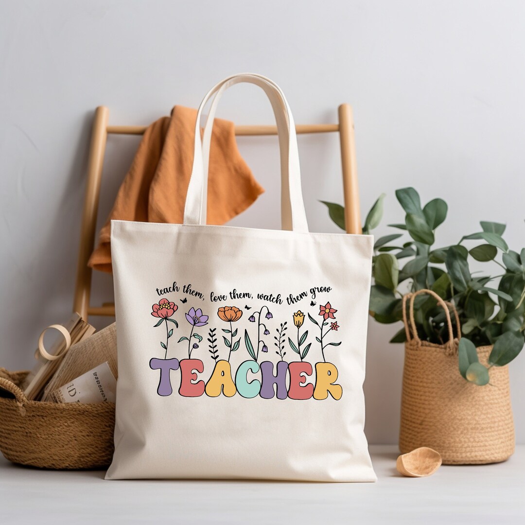 Tote Bag for Teacher Love Them Teacher Bag Floral Tote Bag Etsy
