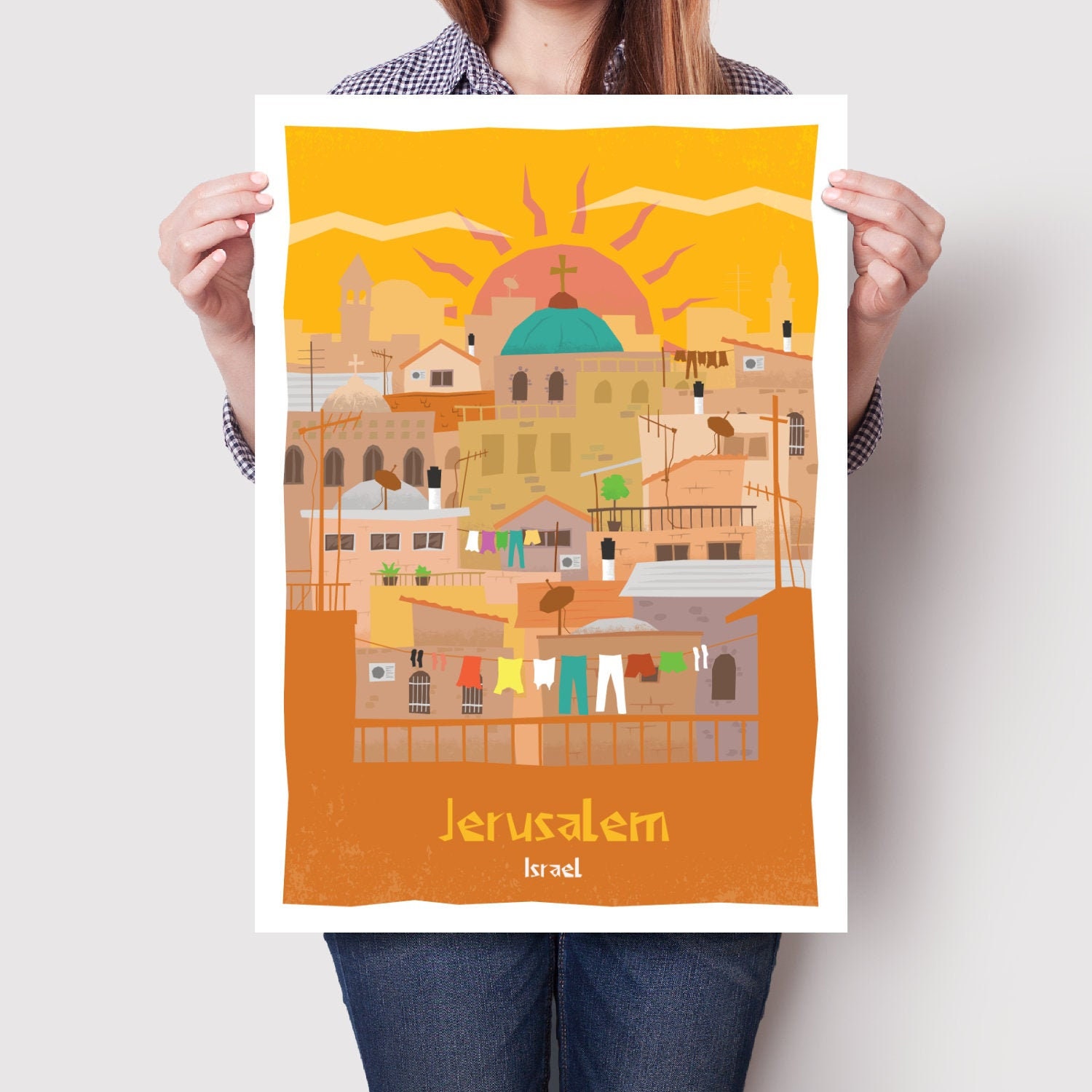 Jerusalem travel poster print Israel wall art Abstract art Etsy