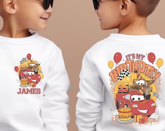 Lightning McQueen Birthday Toddler Sweatshirt, Custom Disney Cars Kids Shirt, Custom Name McQueen Shirt, Disney Pixar Car Birthday Gift