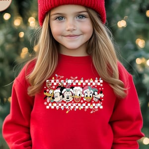 Checkered Disney Christmas Toddler Sweater, Mickey And Friends Kids Sweatshirt, Disney Xmas Toddler Shirt, Christmas Shirt