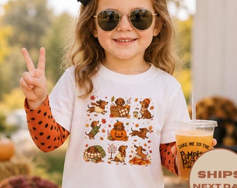 Dachshund Autumn Leaves T-Shirt, Dog Fall Graphic Tee, Thanksgiving Shirt, Dog Lover Kids Shirt, Fall Vibes Sweatshirt