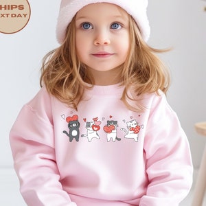 Valentines Cats Toddler Sweatshirt, Cute Cat Kids Shirt, Valentines Day Cat Shirt, Cat Lover Kids Shirt, Cat Heart Toddler Shirt