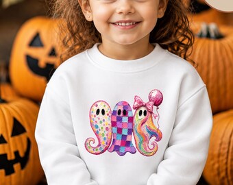 Halloween Ghost Sweatshirt, Cute Pink Ghost Tee, Spooky Season T-Shirt, Cozy Fall Halloween Shirt, Ghosts Toddler Shirt