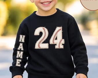 Custom Baseball Toddler Sweatshirt, Name And Number Baseball Shirt, Sleeve Printed Personalized Shirt, Game Day Kids T-shirt