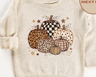 Fall Pumpkin Sweatshirt, Leopard Autumn Fall T-Shirt, Trendy Thanksgiving Toddler Tee, Boho Pumpkin Shirt, Harvest Season Sweatshirt