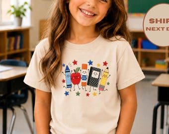 Back to School T-Shirt, Crayon Apple Pencil Notebook Shirt, Kindergarten Shirt, First Day of School Tee