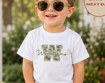 Custom Camo Initial Shirt for Boys, Personalized Camo Shirt, Name Toddler Shirt, Kids Name Camo T-Shirt