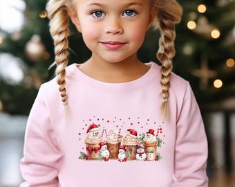 Winter Coffee T-Shirt, Christmas Latte Shirt, Coffee Snowman Sweatshirt, Christmas Kids Shirt, Cute Xmas Shirt, Pink Coffee Sweater