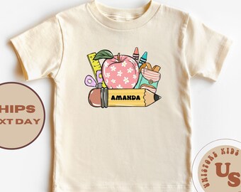 Custom Name School Kids Shirt, Custom Pencil Toddler Shirt, First Day of School Shirt, School Toddler T-shirt, Girls School Shirt
