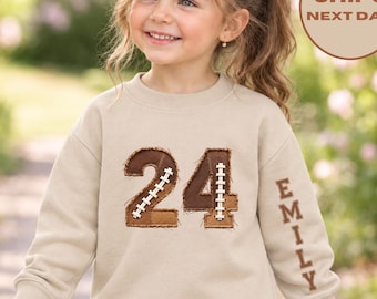 Custom Number and Name Sleeve Print Sweatshirt, Custom Football Toddler Sweatshirt, Personalized Sweatshirt, Game Day Gift