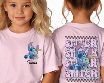 Custom Name Stitch Toddler Shirt, Stitch Kids Shirt, Disney Personalized Kids T-Shirt, Checkered Stitch Toddler Sweatshirt