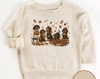 Dachshund Fall Sweatshirt, Autumn Dogs Shirt, Fall Vibes T-Shirt, Cozy Season Shirt, Kids Autumn Sweater, Thanksgiving Gift