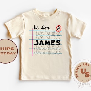 Camiseta escolar con nombre personalizado, camiseta personalizada para niños pequeños, camiseta escolar con nombre personalizado, camiseta personalizada con nombre para niños