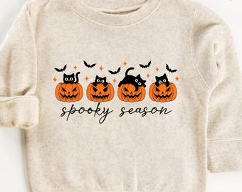 Spooky Season Toddler Sweatshirt, Pumpkin Cat Shirt, Cat Spooky Shirt, Fall Pumpkin Shirt, Halloween Kids Shirt, Halloween Cat Shirt