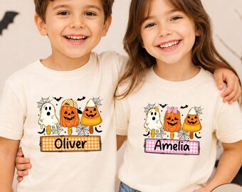 Custom Kids Halloween Shirt, Personalized Boy Girl Pumpkin Tees, Custom Fall Kids Name Shirt, Spooky Season Shirt,  Halloween Popsicle Shirt