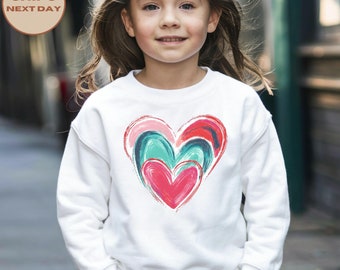 Felpa con cappuccio per bambini, con graziosa felpa con cappuccio, a girocollo, in tinta unita, con stampa con farfalla e cuore, maglione in cotone, per primavera e inverno, per San Valentino, colore Felpa con cappuccio per bambini, con graziosa felpa con cappuccio, a girocollo, in tinta unita, con stampa con farfalla e cuore, maglione in cotone, per primavera e inverno, per San Valentino, colore