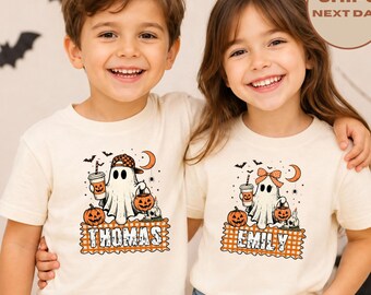 Custom Name Ghost Toddler T-Shirt, Halloween Kids Name Sweatshirt, Cute Ghost Shirt, Halloween Matching Tee, Halloween Gift