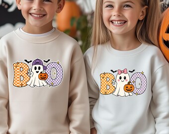 Boo Ghost Halloween Sweatshirt, Girl And Boy Halloween T-Shirt, Halloween Toddler Shirt, Cute Ghost Shirt, Halloween Gift