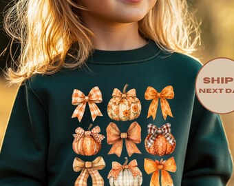 Fall Autumn Pumpkin Bow Sweatshirt, Fall Season Sweatshirt, Pumpkin Season Toddler Shirt, Thanksgiving Gift, Harvest Shirt