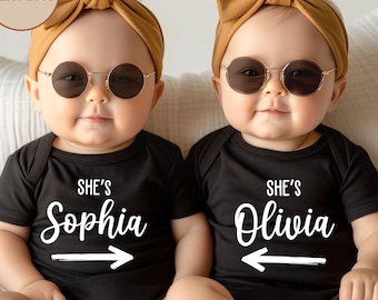 Personalized Twin Onesie®, Custom Twin Baby Bodysuit, Matching Best Friends Onesie®, Funny Twin Baby Shower Gift