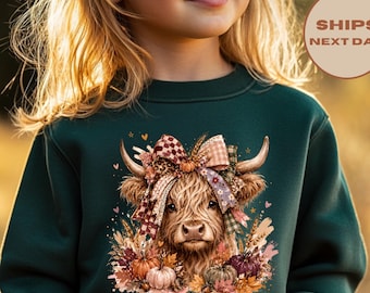 Fall Cow Sweatshirt, Cozy Season Toddler Shirt, Western Fall T-Shirt, Fall Farm Animal Graphic Tee, Pumpkin Season Shirt