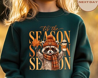 Raccoon Autumn Sweatshirt, Tis the Season Raccoon Sweatshirt, Fall Vibes Cozy Shirt, Autumn Toddler Shirt