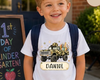 Custom Camo Truck T-Shirt, First Day Of School Shirt, Boys School Sweatshirt