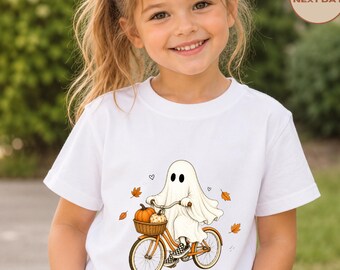 Ghost Riding a Bicycle T-Shirt, Funny Autumn Shirt, Toddler Halloween Sweatshirt