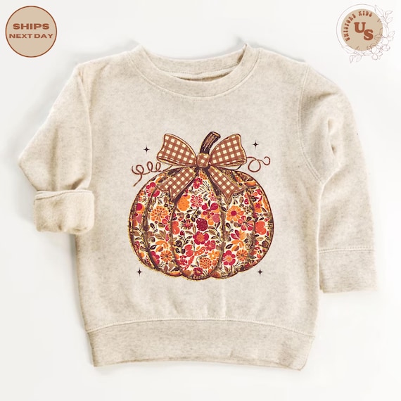 Floral Pumpkin Sweatshirt, Coquette Bow Shirt, Pumpkin Season Shirt, Fall Pumpkin Shirt, Thanksgiving Kids Shirt
