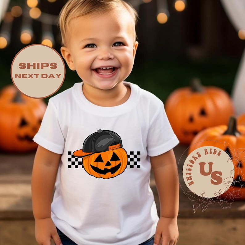 Pumpa pojkar småbarns-T-shirt, rutig pumpa barntröja, cool pumpatröja pojke, pumpa höst babybody® bild 1