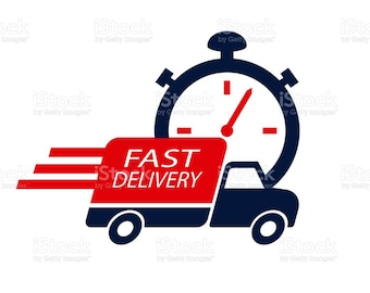 May include: A graphic illustration of a delivery truck with the text "FAST DELIVERY" in red. A stopwatch is in the background. The truck is dark blue with red speed lines.