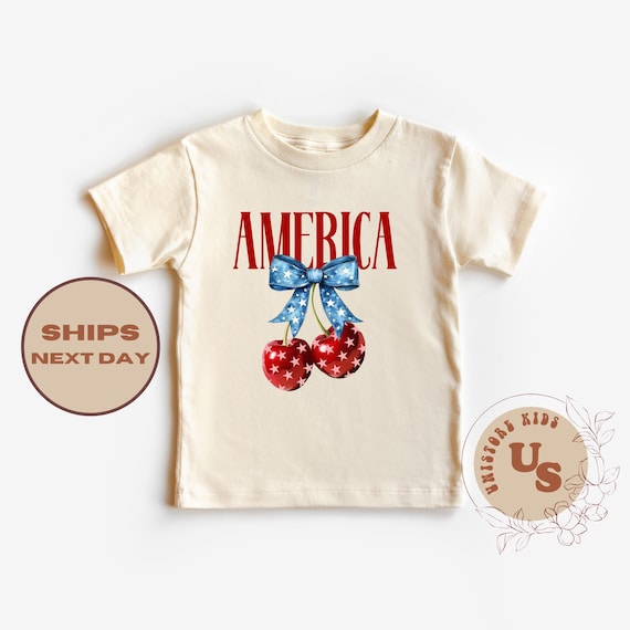 America Cherry Toddler T-Shirt, 4th July Baby Bodysuit, Cherry Shirt, 4th Of July Shirt, Patriotic Shirt