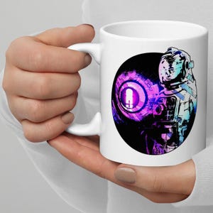 Neon Odyssey Mug – Astronaut Tunnel Vision & Cosmic Archway – Retro Synthwave Sci‑Fi Coffee Cup