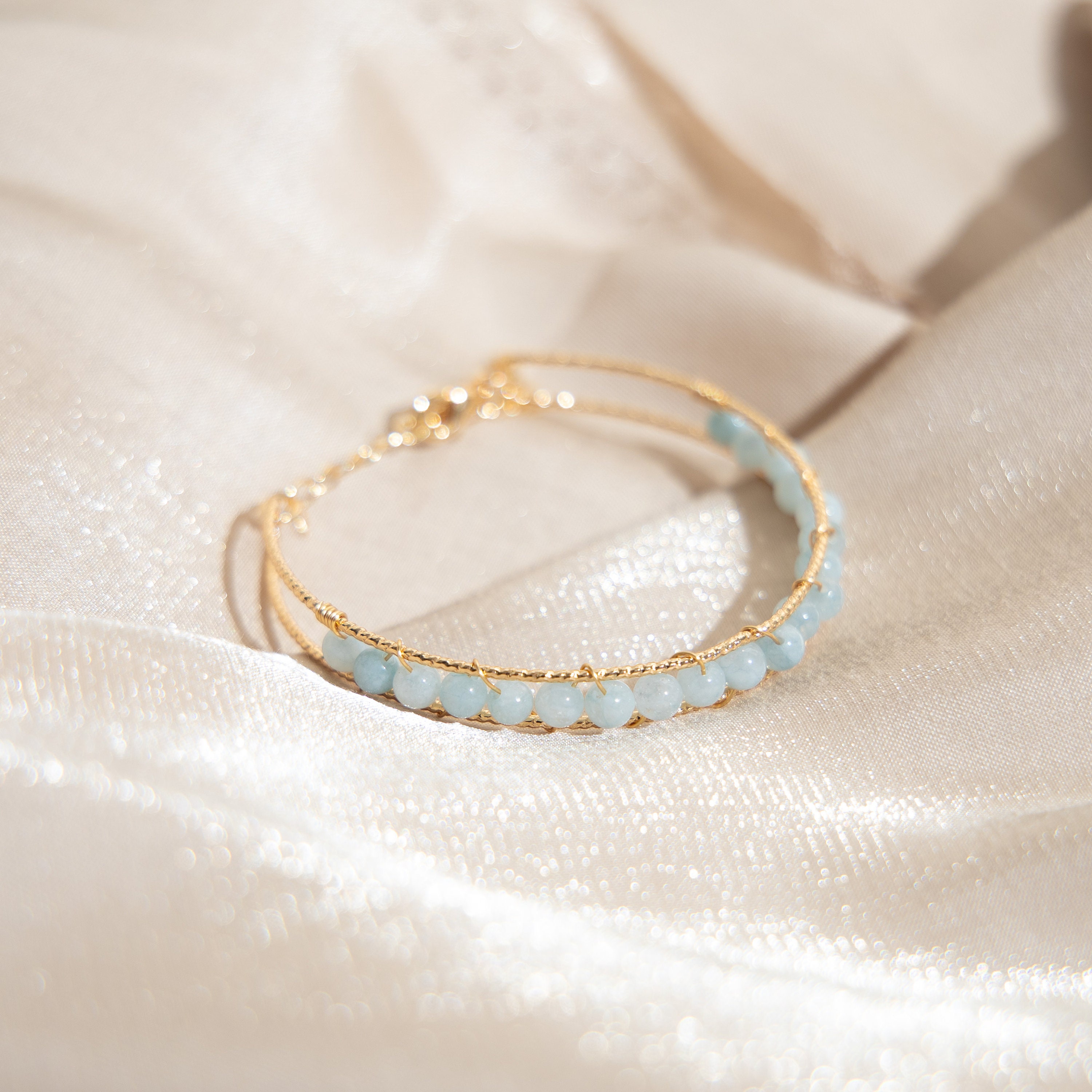 GENUINE AQUAMARINE BRACELET 14K Gold Plated Cuff Bangle Etsy