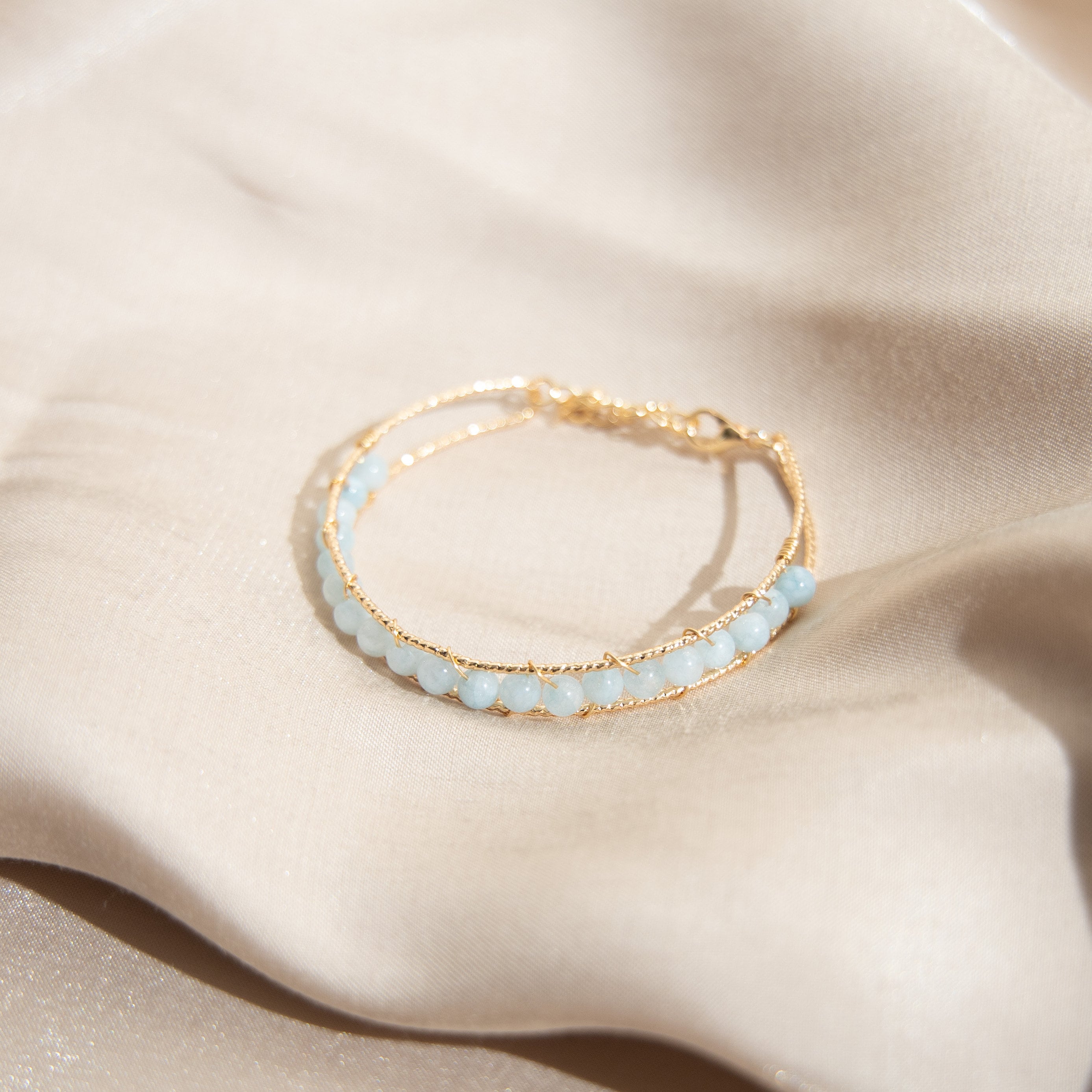 GENUINE AQUAMARINE BRACELET 14K Gold Plated Cuff Bangle Etsy