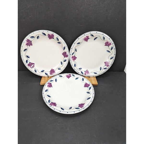 Vintage Belagio Pottery Firenze Purple Flower Replacement Dinner Plates lot of 3