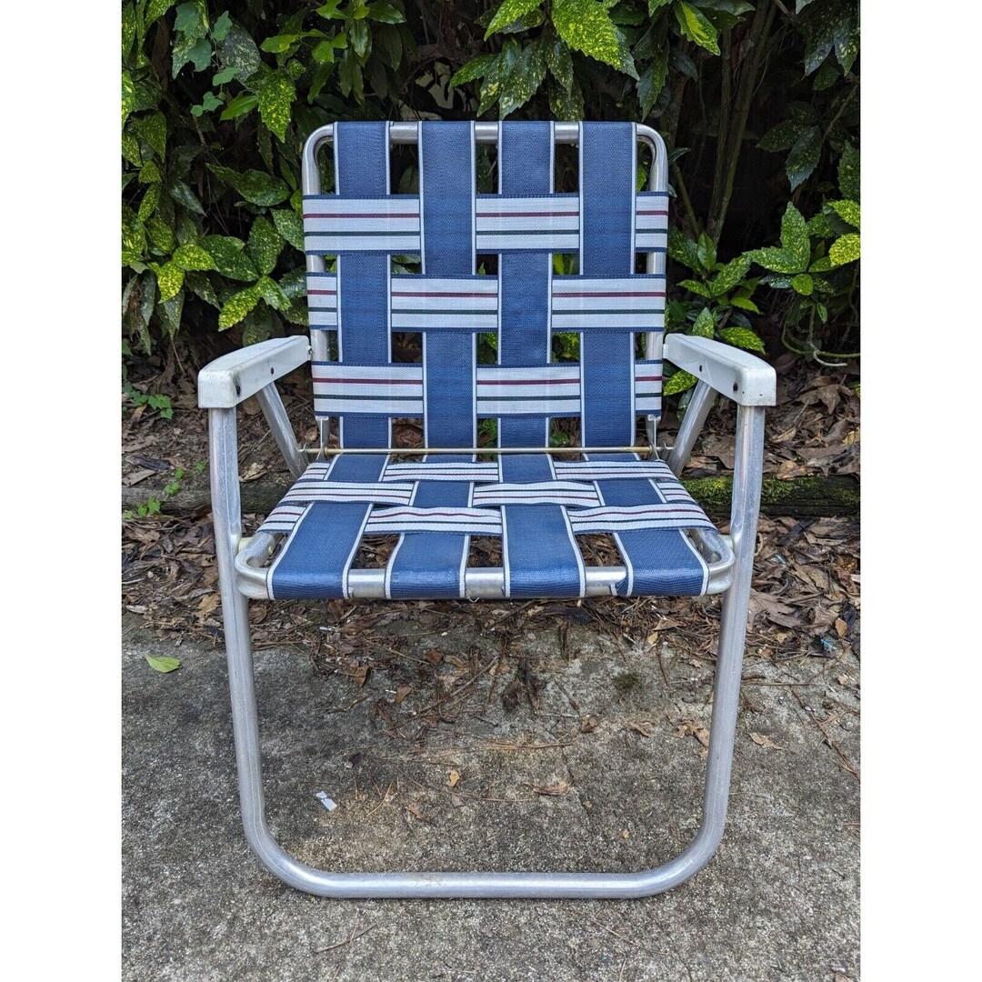 Vintage Folding Aluminum Lawn Chair Blue/white Outdoor  Etsy