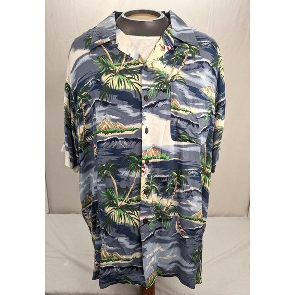 Vintage Utility Mens Rayon Button Up Hawaiian Shirt with Pocket Size XL