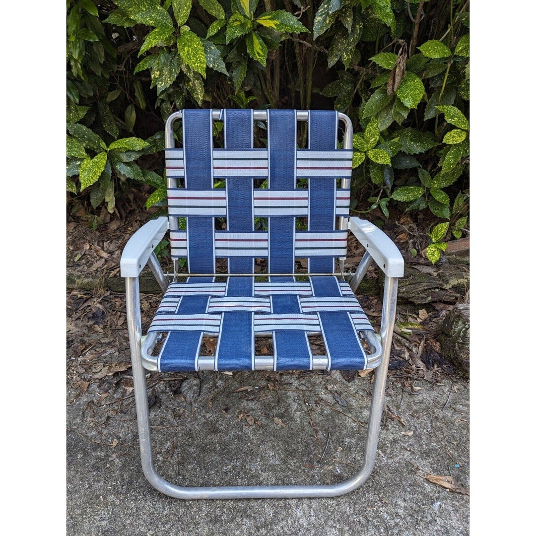 Vintage Folding Aluminum Lawn Chair Blue/white Outdoor  Etsy