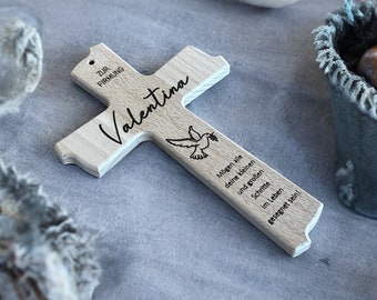 Holzkreuz aus Buche mit Wunschgravur, Geschenk Taufe, Firmung, Kommunion